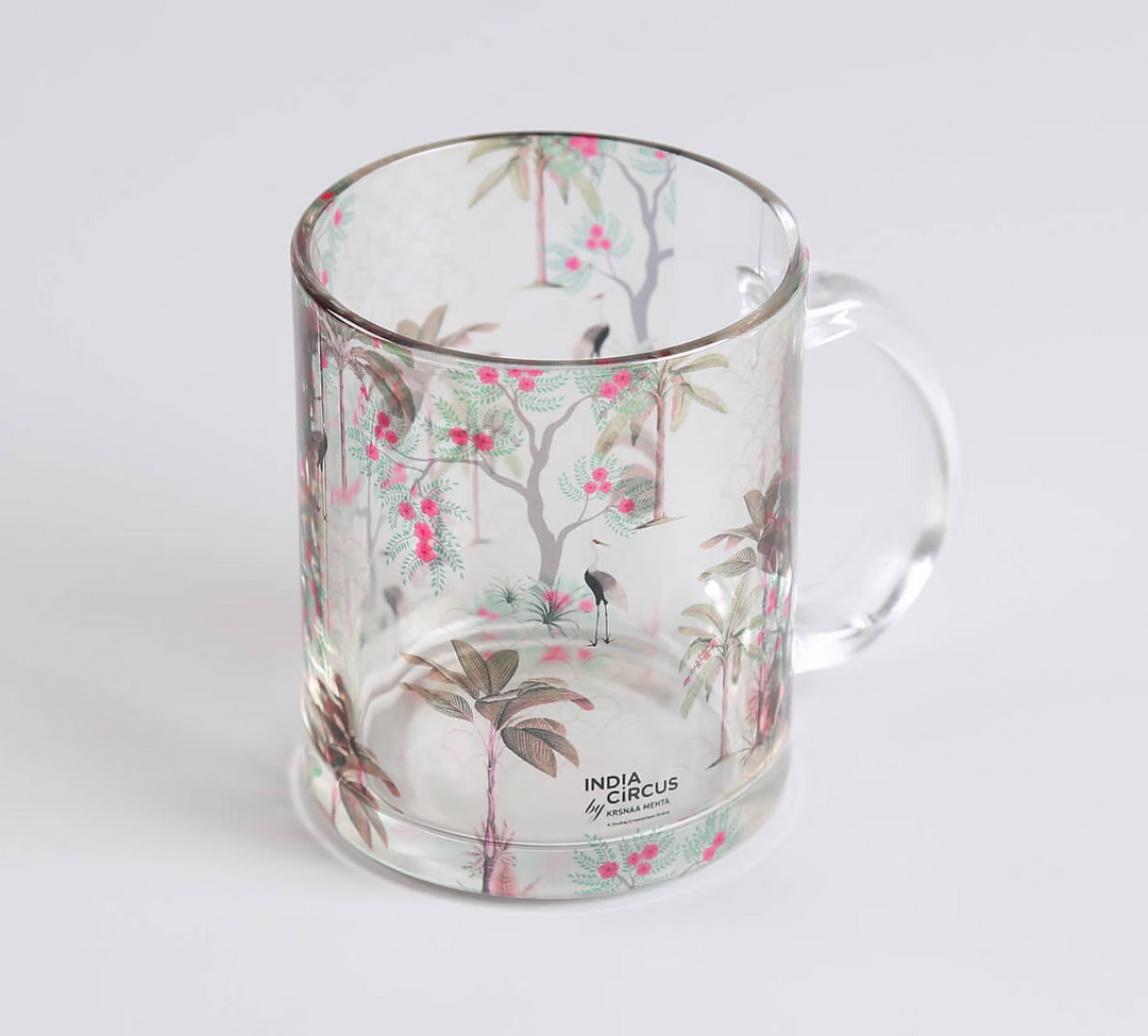 Floral flock Glass Mugs & Coasters Combo Set of 2