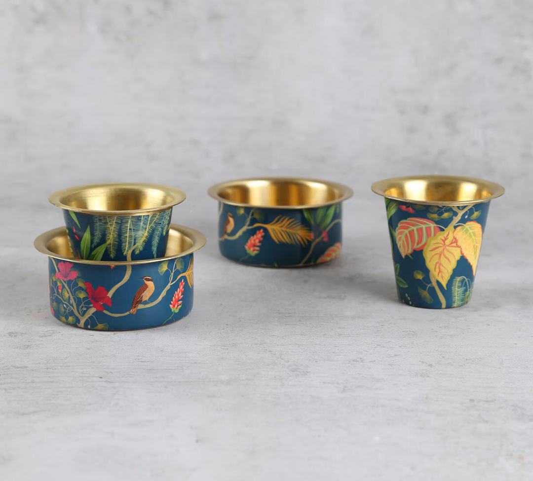Fronds and Florets Brass coffee Tumbler Set of 2