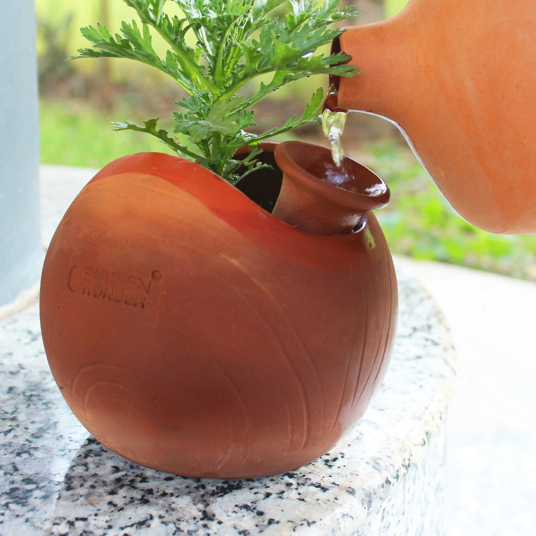 GLO (L) Terracotta Planter with Deep Root Watering System - Suspire