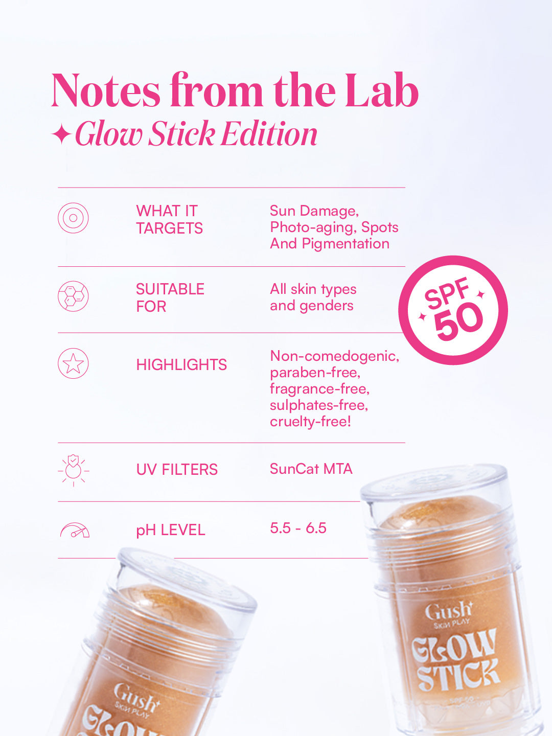 Gush Beauty Glow Stick SPF50 PA++++ UVA+ UVB Glowy Highlighter Sunscreen Stick | 30 g
