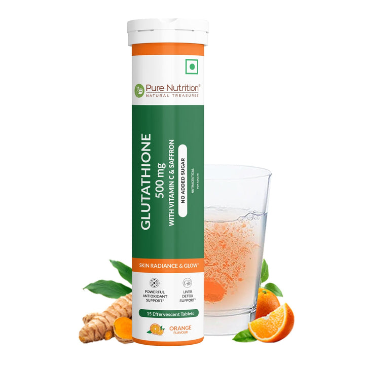 Glutathione 500mg with Vitamin C & Saffron | Effervescent Tablets for Skin Glow