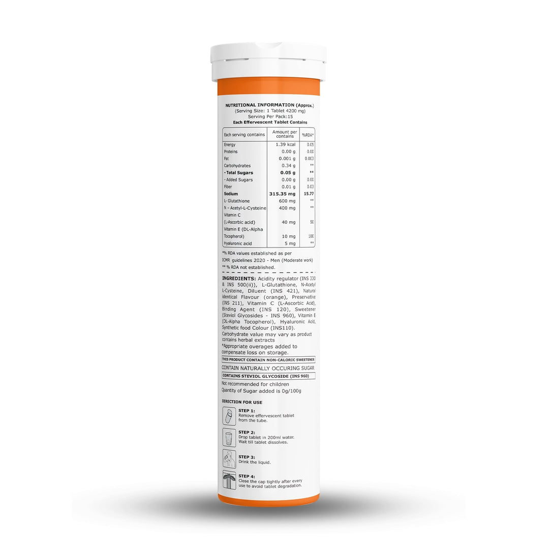 Glutathione 600mg with Vitamin C & Saffron  15 Effervescent Skin Glow Tablets