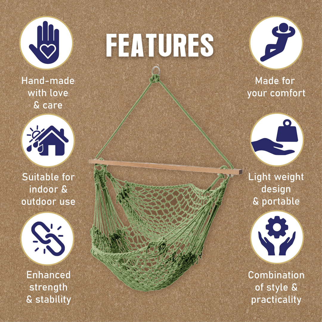 Slack Jack Polyester Rope Swing Chair with Free Hanging Accessories | Boho Hammock Jhula for Adults & Kids | Indoor & Outdoor Hanging Oonjal Swing for Home Décor, Balcony, Patio, Garden (Oatmeal)