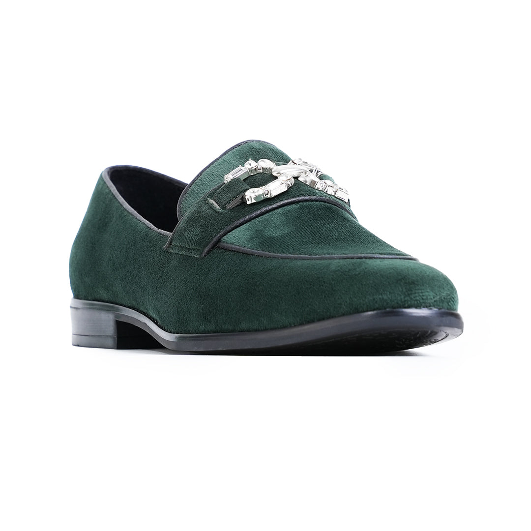 Monkstory Velvet Crystal Bit Loafers – Royal Green