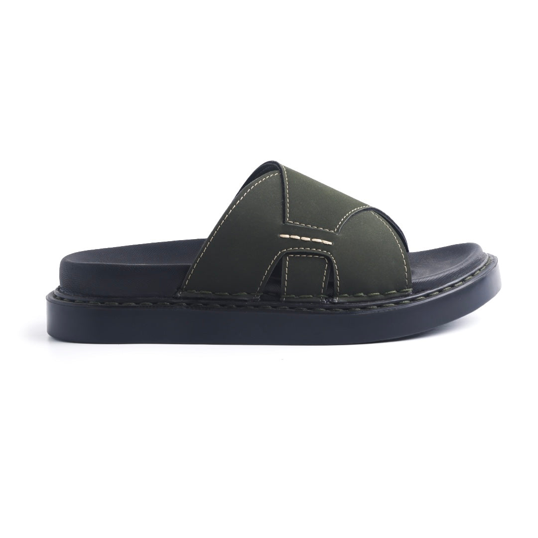 Monkstory Cosmopolitan Cross Panel Chunky Slides – Olive Green