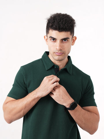 Monkstory Bamboo Cotton Polo Tee - Pine Green
