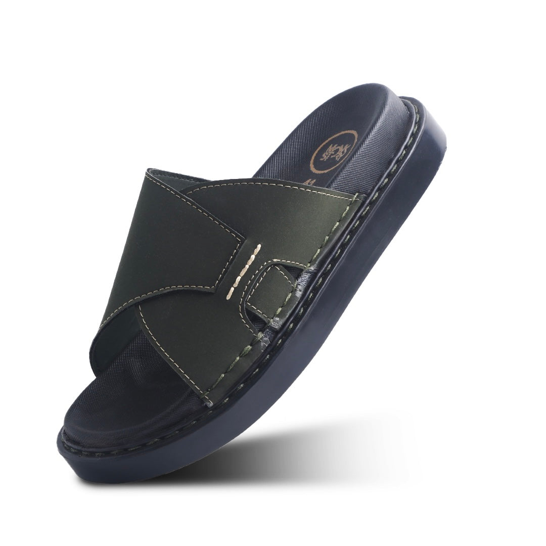 Monkstory Cosmopolitan Cross Panel Chunky Slides – Olive Green