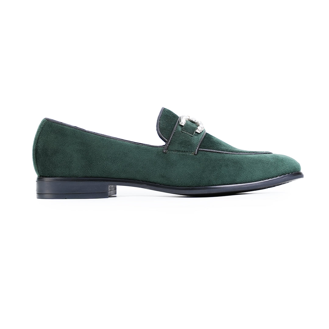 Monkstory Velvet Crystal Bit Loafers – Royal Green