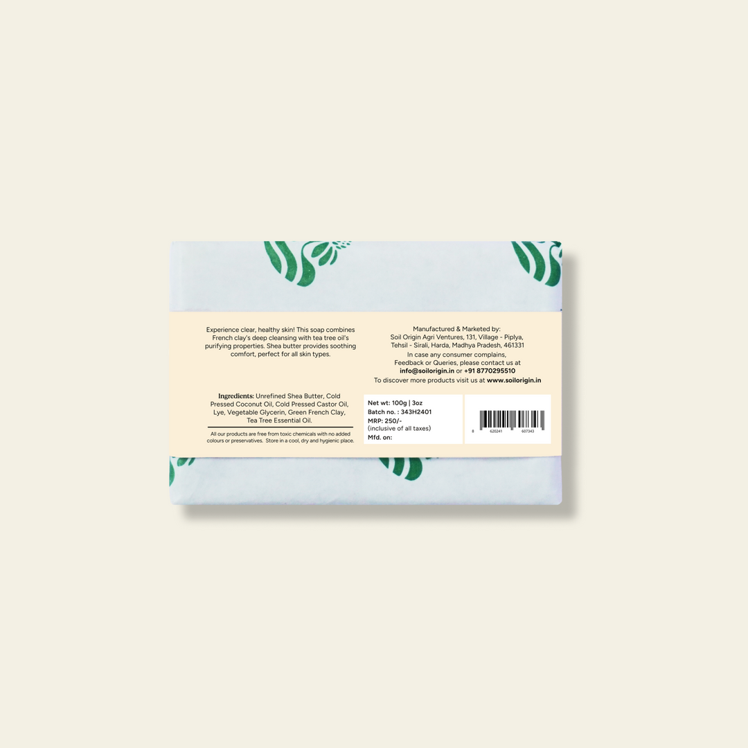 Soil Origin Green French Clay & Tea Tree Body Soap with Shea Butter - 100 Gm (Pack of 2)