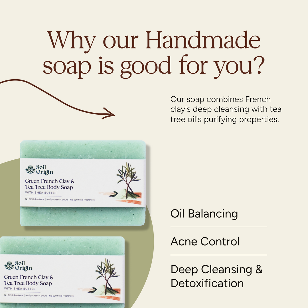 Soil Origin Green French Clay & Tea Tree Body Soap with Shea Butter - 100 Gm (Pack of 2)