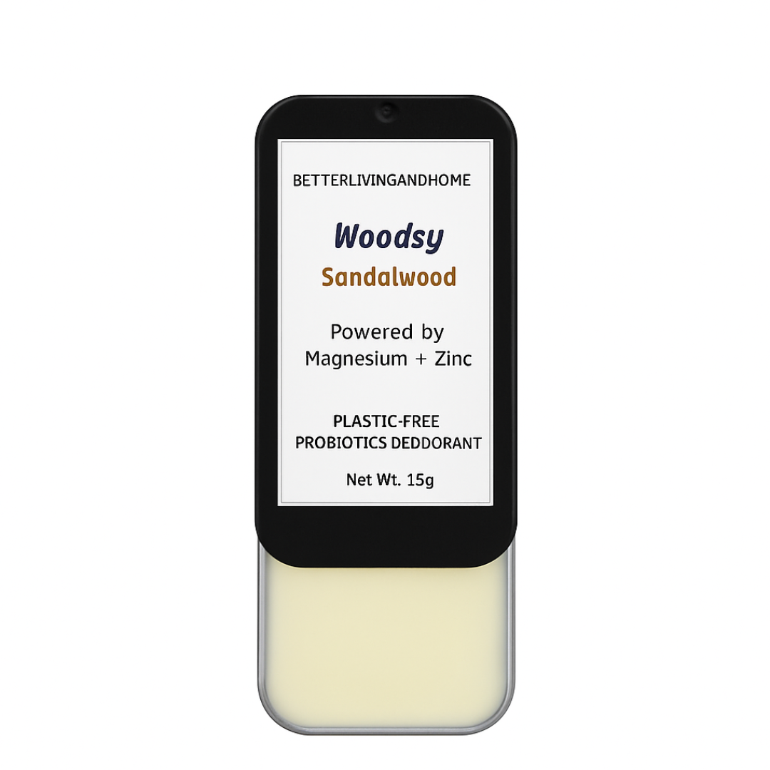 Betterliving And Home Woodsy - Indian Sandalwood Natural Deodorant Enriched With Magnesium & Probiotics
