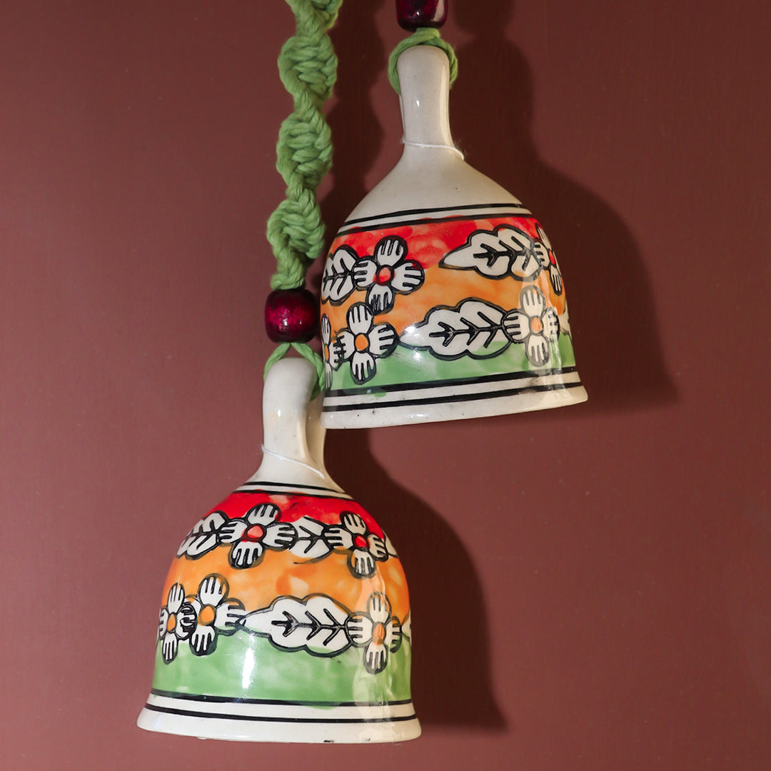 Gathari Macrame Ceramic Home Decor Bells for Home and Office (Set of 2)
