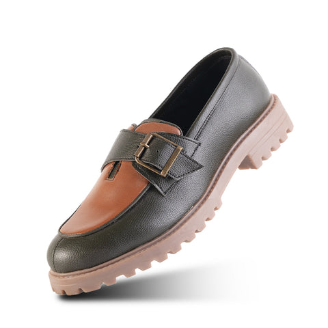 Monkstory Cosmopolitan Buckled Loafers  - Olive/Tan
