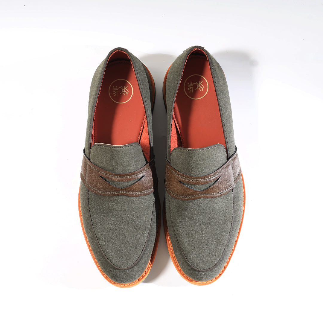 Monkstory Escape Stacked Sole Penny Loafers – Olive Green