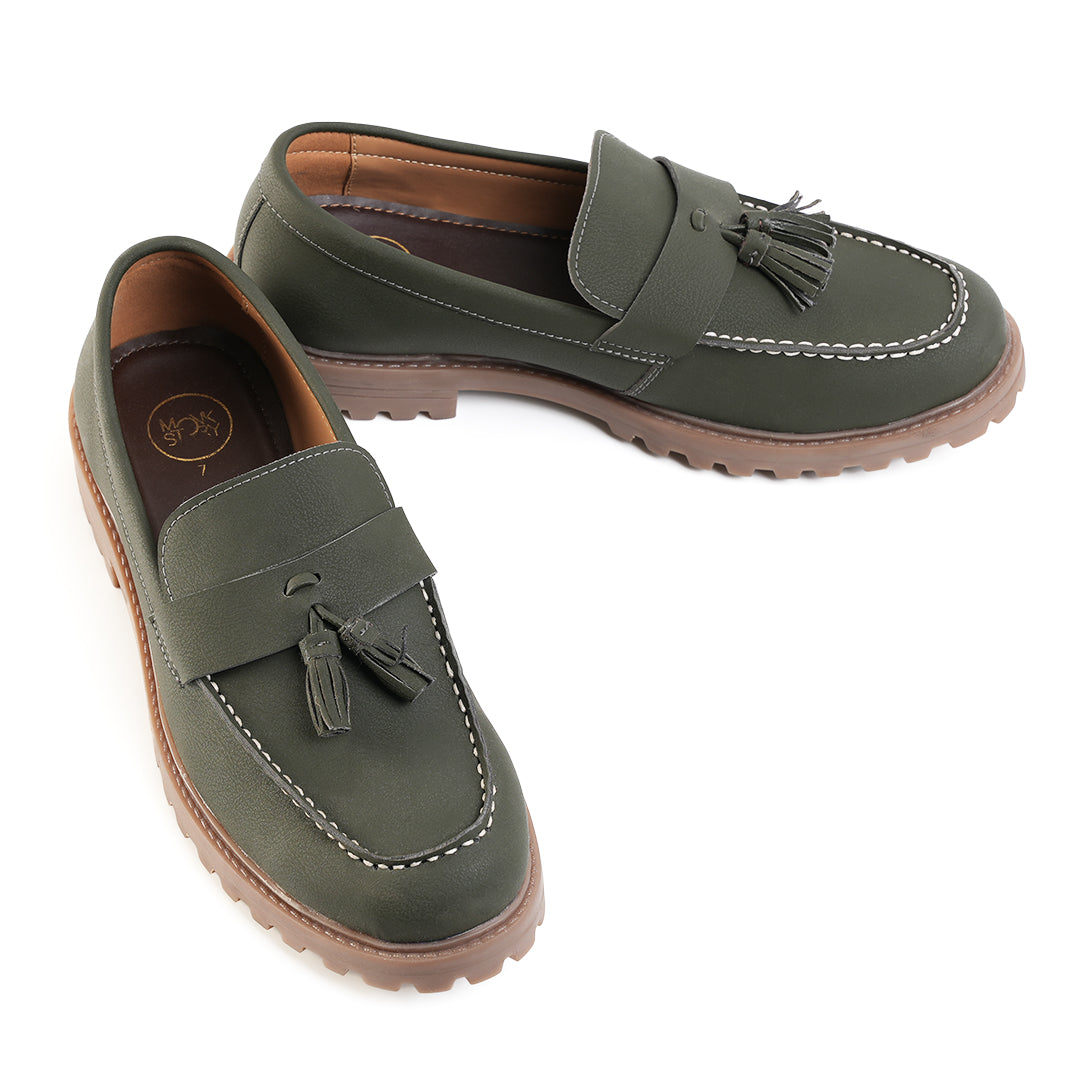 Monkstory Cosmopolitan Urban Tassel Loafers  - Olive