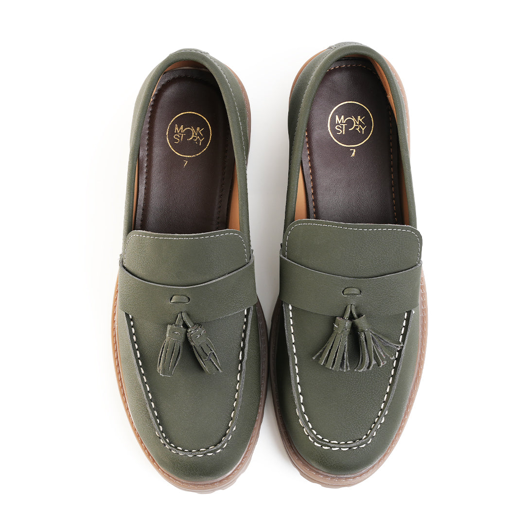 Monkstory Cosmopolitan Urban Tassel Loafers  - Olive
