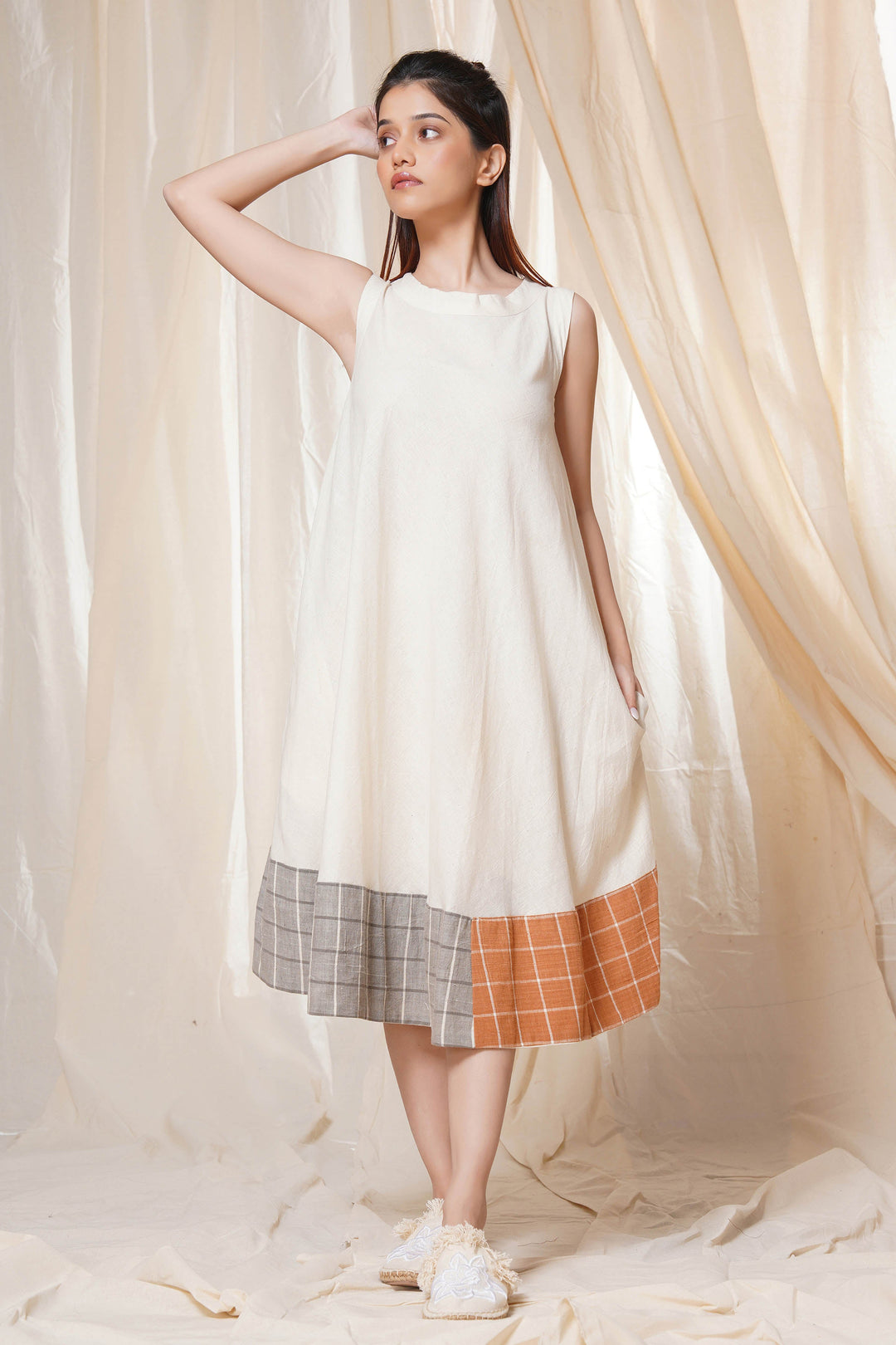 Timeless Checks - Ethical Off-White Khadi Dress