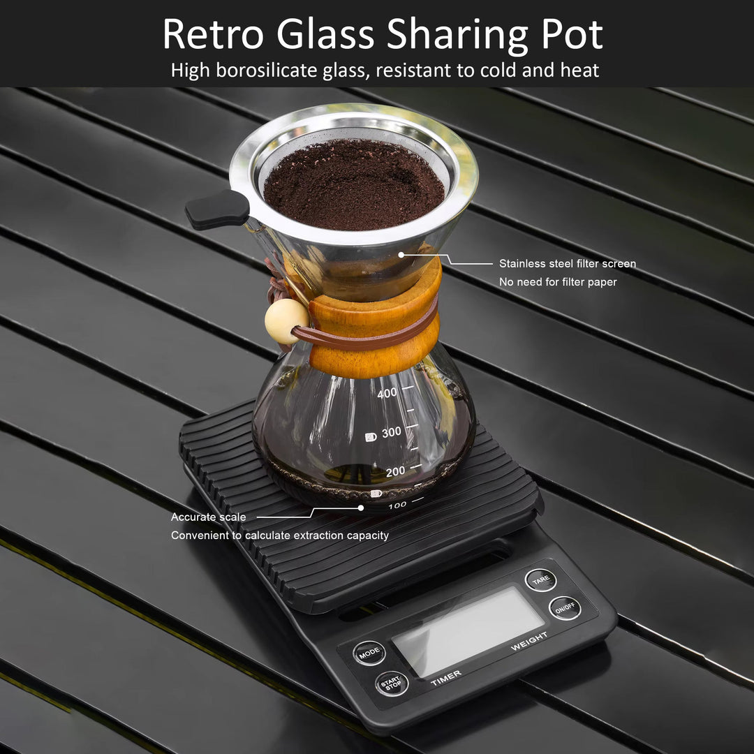 The Bean Co Roasters Roasters 9-Piece Pour-Over Coffee Set | Gooseneck Kettlel | Manual Grinder | Chemex-Style Carafe | Stainless steel filter Dripper, Glass Cups, Bean Holders & Premium Digital Scale