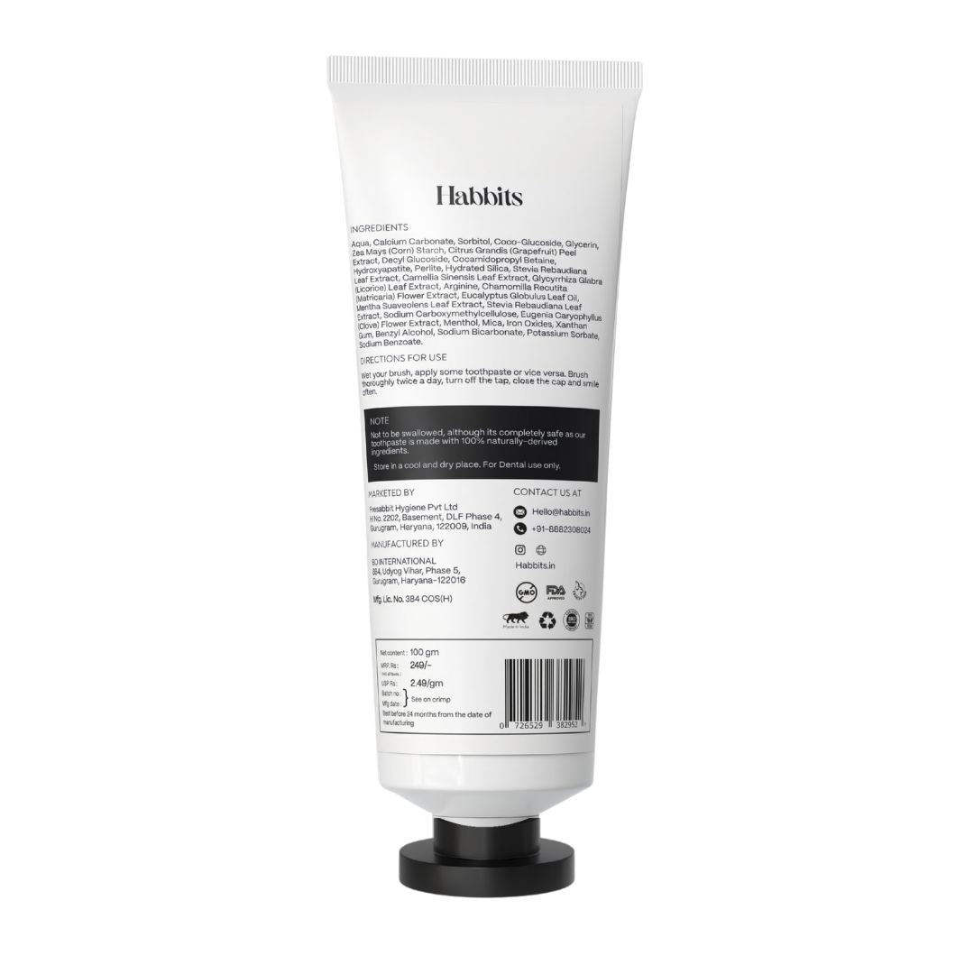 Habbits Apple Mint Whitening Toothpaste | Natural & Fluoride - Free | Perlite, Baking Soda & Hydroxyapatite for Whiter, Stronger Teeth | No SLS, Parabens or Titanium Dioxide - Suspire