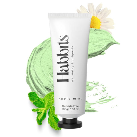 Habbits Apple Mint Whitening Toothpaste | Natural & Fluoride-Free | Perlite, Baking Soda & Hydroxyapatite for Whiter, Stronger Teeth | No SLS, Parabens or Titanium Dioxide