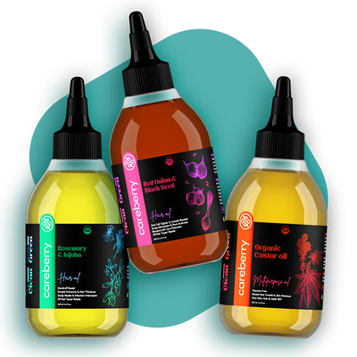 Careberry 's Organic Hair Care Power Trio: Red Onion & Black Seed, Rosemary & Jojoba, Castor Oil Combo (Pack of 3 - 200ml Each)