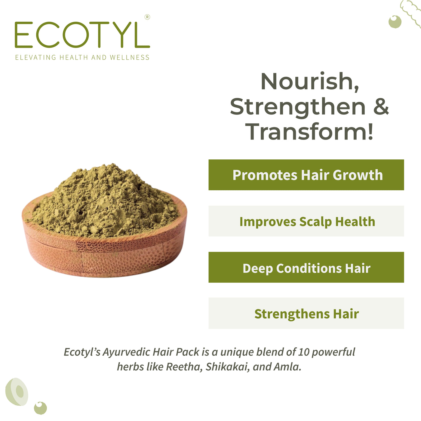 Ecotyl Ayurvedic Hair Pack | For Hair Conditioning & Strengthening | Blend of 10+ Herbs | 100g