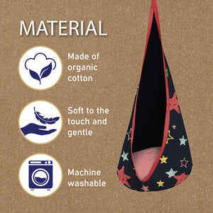 Slack Jack Kids Nest Swing Special Edition - Happy Star | Cotton Hanging Jhula for Indoor and Outdoor | Sensory Swing for Kid | Swing Chair for Bedroom, Age 3-12 Years | Includes Accessory (Cap 40 Kg)