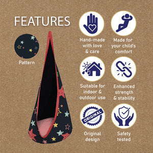 Slack Jack Kids Nest Swing Special Edition - Happy Star | Cotton Hanging Jhula for Indoor and Outdoor | Sensory Swing for Kid | Swing Chair for Bedroom, Age 3-12 Years | Includes Accessory (Cap 40 Kg)