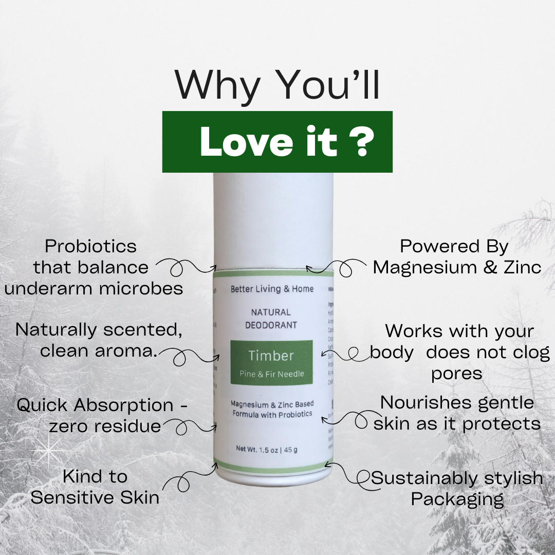 Betterliving And Home Timber - Pine, Fir & Cedarwood Natural Deodorant Enriched With Magnesium & Probiotics