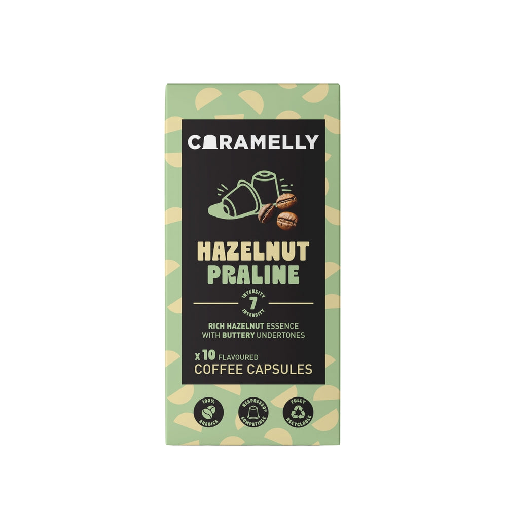 Caramelly Hazelnut Praline Flavoured Nespresso Coffee Capsules, 10 Pods, Intensity - 8 | Nespresso Compatible Coffee Pods | No Added Sugar | 100% Arabica Coffee