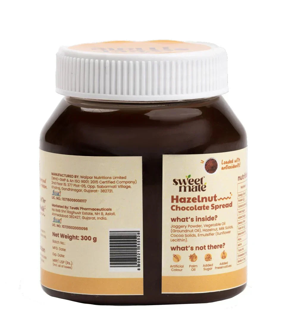 Sweetmate Hazelnut Chocolate Spread- 300g| No Palm Oil | No Refined Sugar
