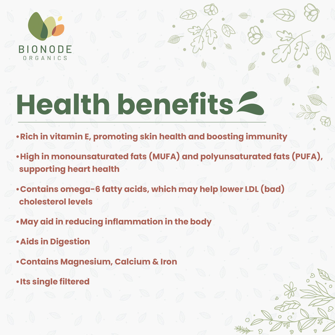 Bionode Organics Cold Pressed Sesame Oil, Certified Organic – 1 Ltr Contains vitamin E, promotes Skin Health and Immunity, Calcium, Vitamin E & Antioxidants (1liter)