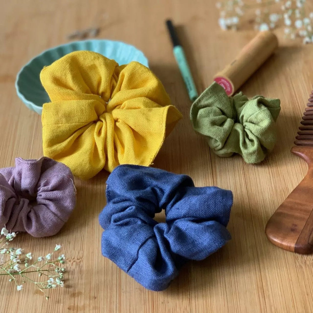Hemp fabric hair scrunchies in solid colours - Suspire