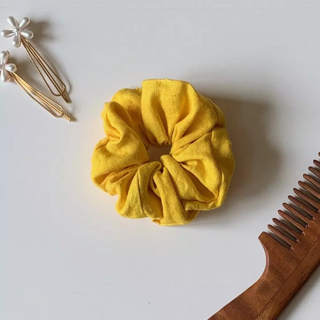 Hemp fabric hair scrunchies in solid colours - Suspire