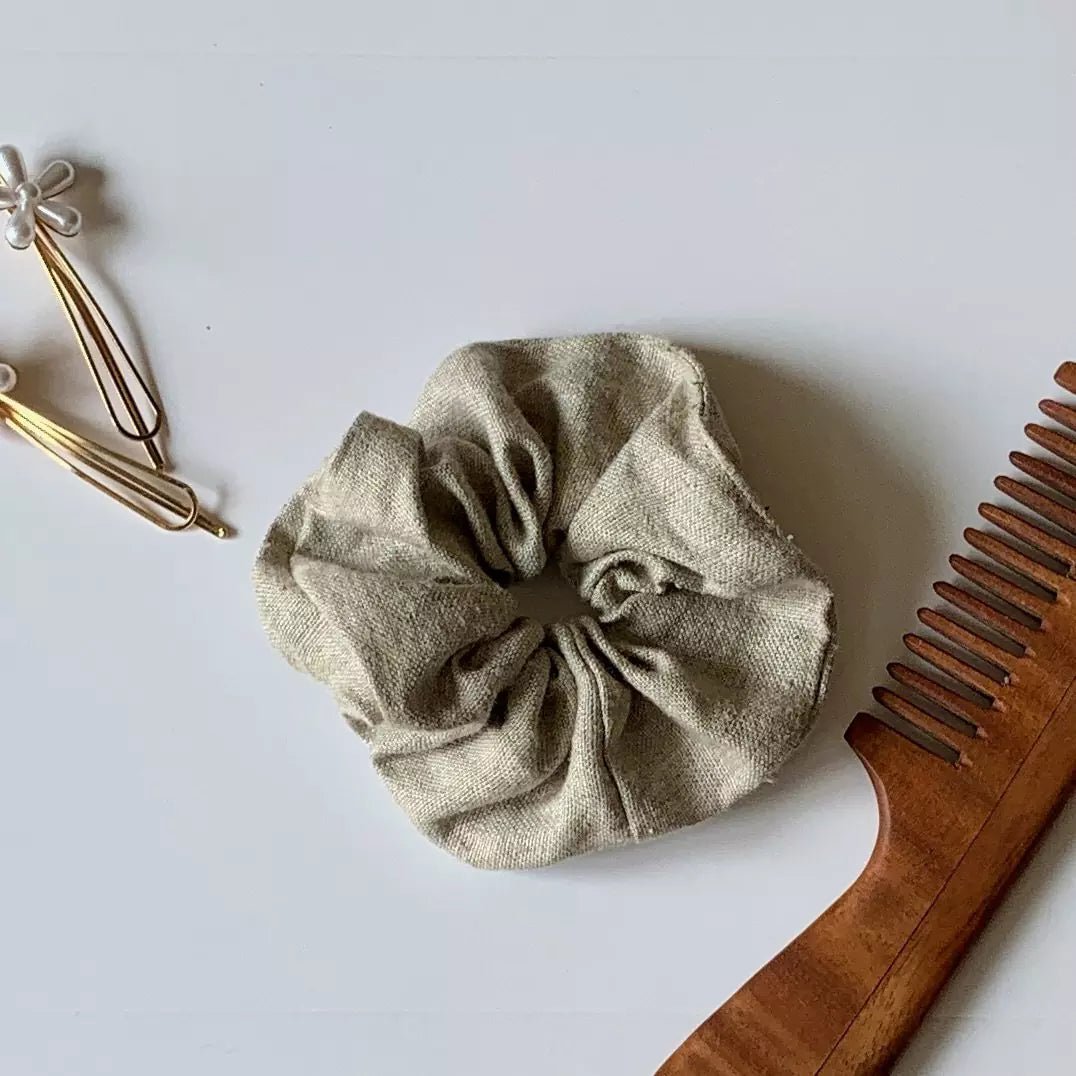 Hemp fabric hair scrunchies in solid colours - Suspire