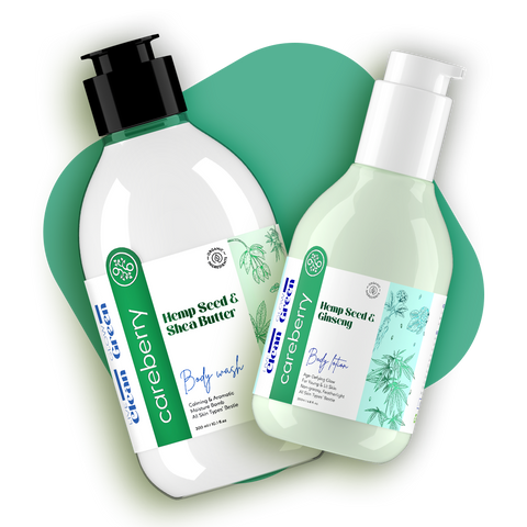 Careberry 's Hemp & Shea Butter Body Wash 300ml and Hemp Seed & Ginseng Age-Defying Body Lotion 200ml combo