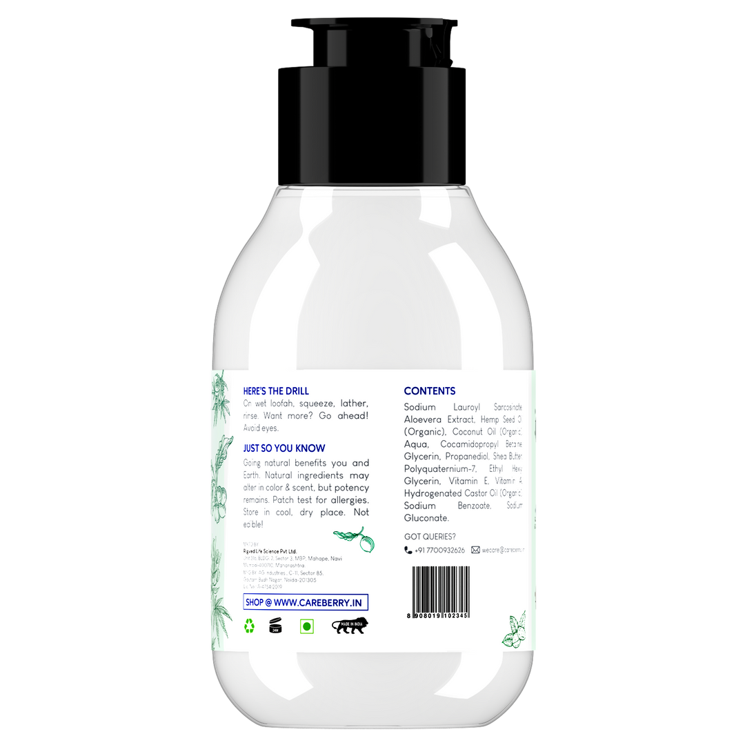 Careberry Hemp & Shea Butter Body Wash - Organic, Vegan, Hydrating, Sulphate-Free