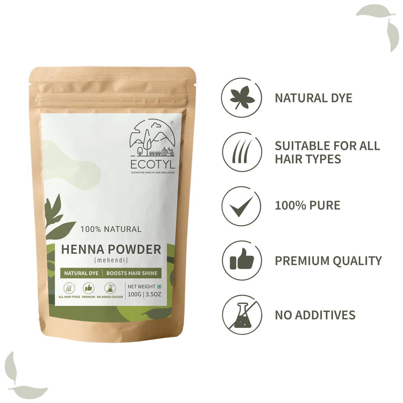 Ecotyl Henna Powder | Natural Hair Dye | Hair Strengthening | 100g