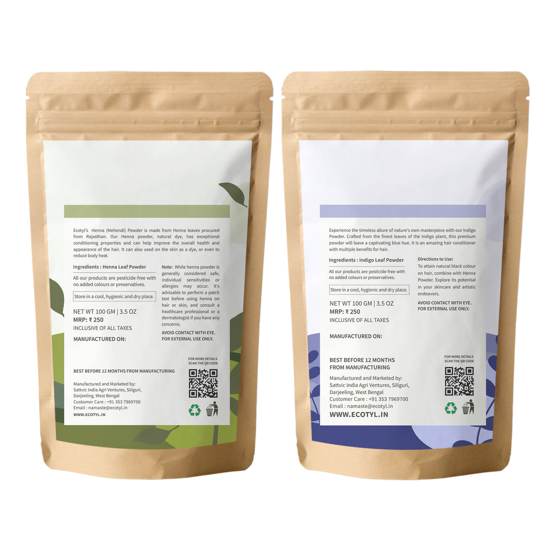 Ecotyl Hair Colour Combo - Henna Powder and Indigo Powder | Natural Hair Dye | 100g Each