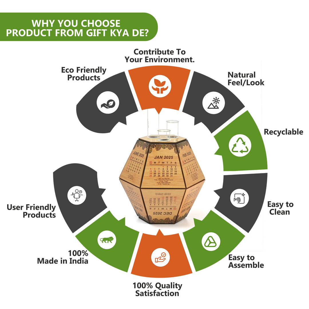 Gift Kya De Test Tube Planter with Wooden Holder / Calendar 2025, Table Top Decor Planters | Hexagon Design | Corporate Gifts