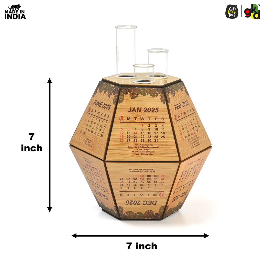 Gift Kya De Test Tube Planter with Wooden Holder / Calendar 2025, Table Top Decor Planters | Hexagon Design | Corporate Gifts