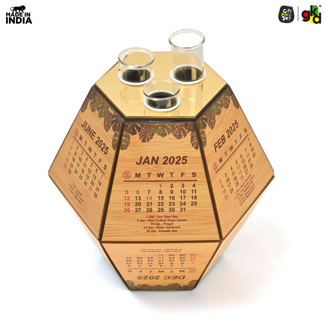 Gift Kya De Test Tube Planter with Wooden Holder / Calendar 2025, Table Top Decor Planters | Hexagon Design | Corporate Gifts