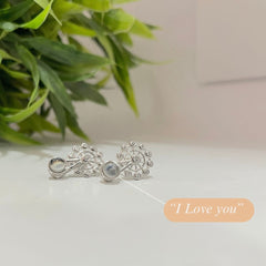 Hidden I Love you message Silver Flower Ear Ring