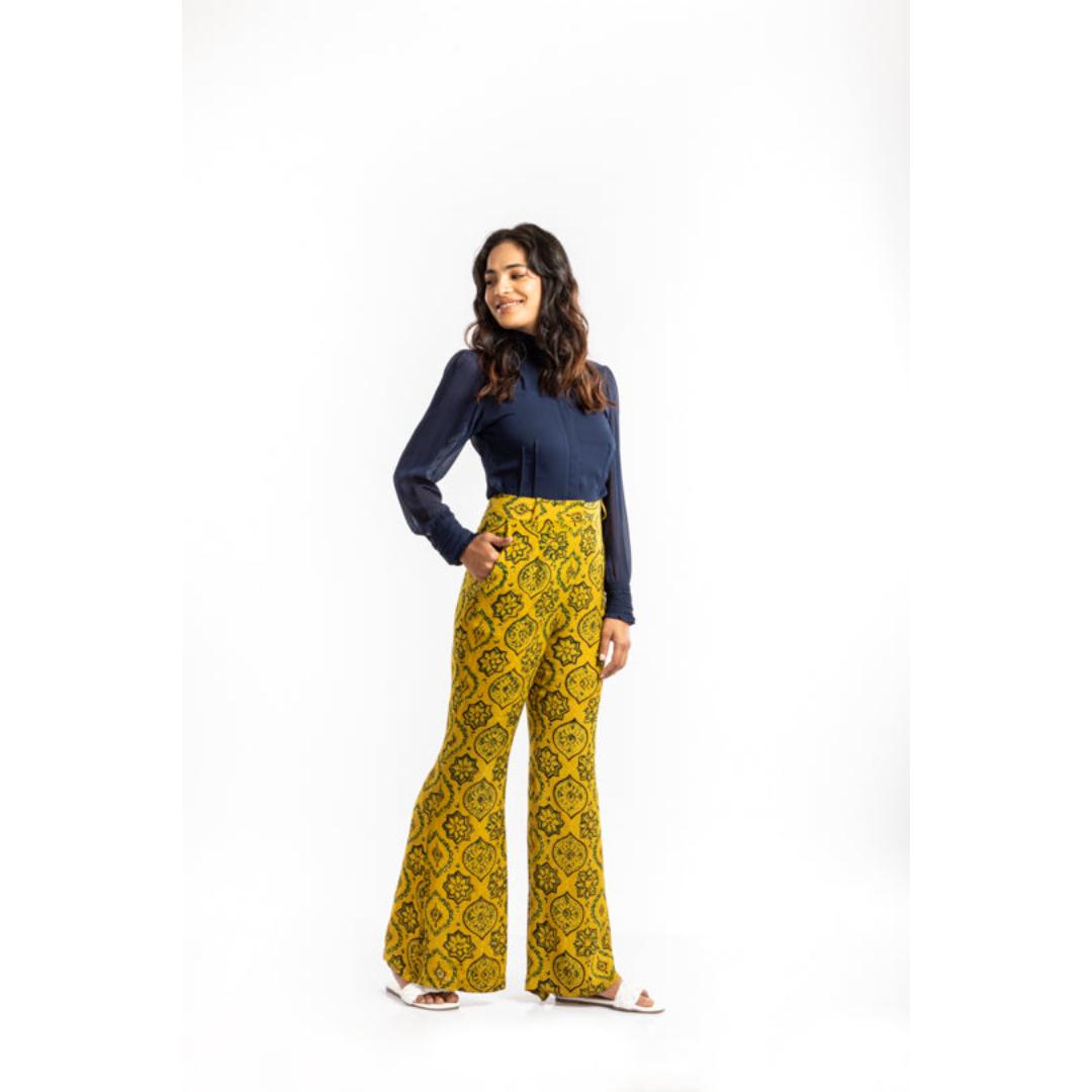 House of Ara Cupro Fabric Ajrakh Bell Bottom Pant