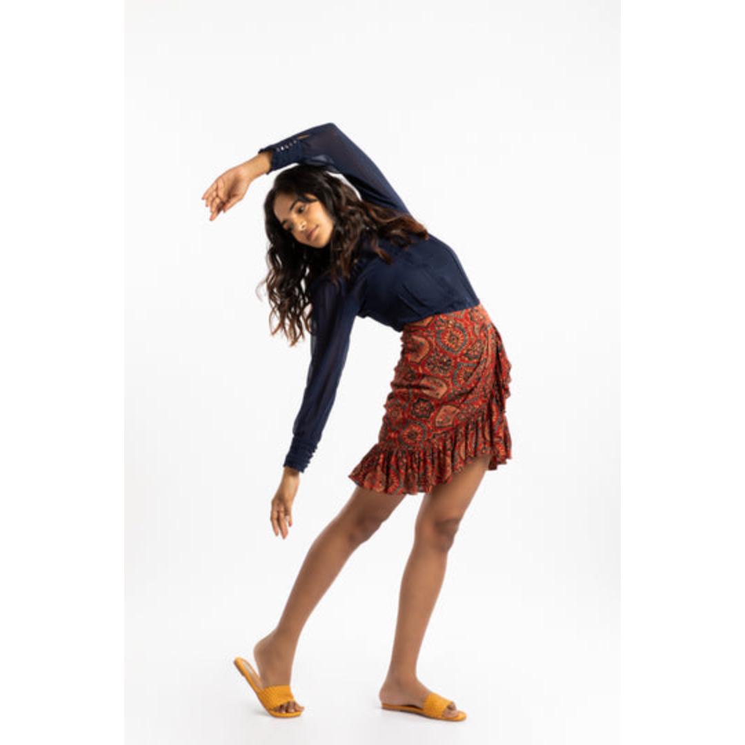 House of Ara Cupro Fabric Akrakh Ruffled Mini Skirt