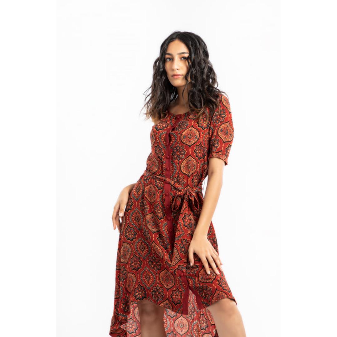 House of Ara Cupro Fabric Ajrakh A-Line Dress