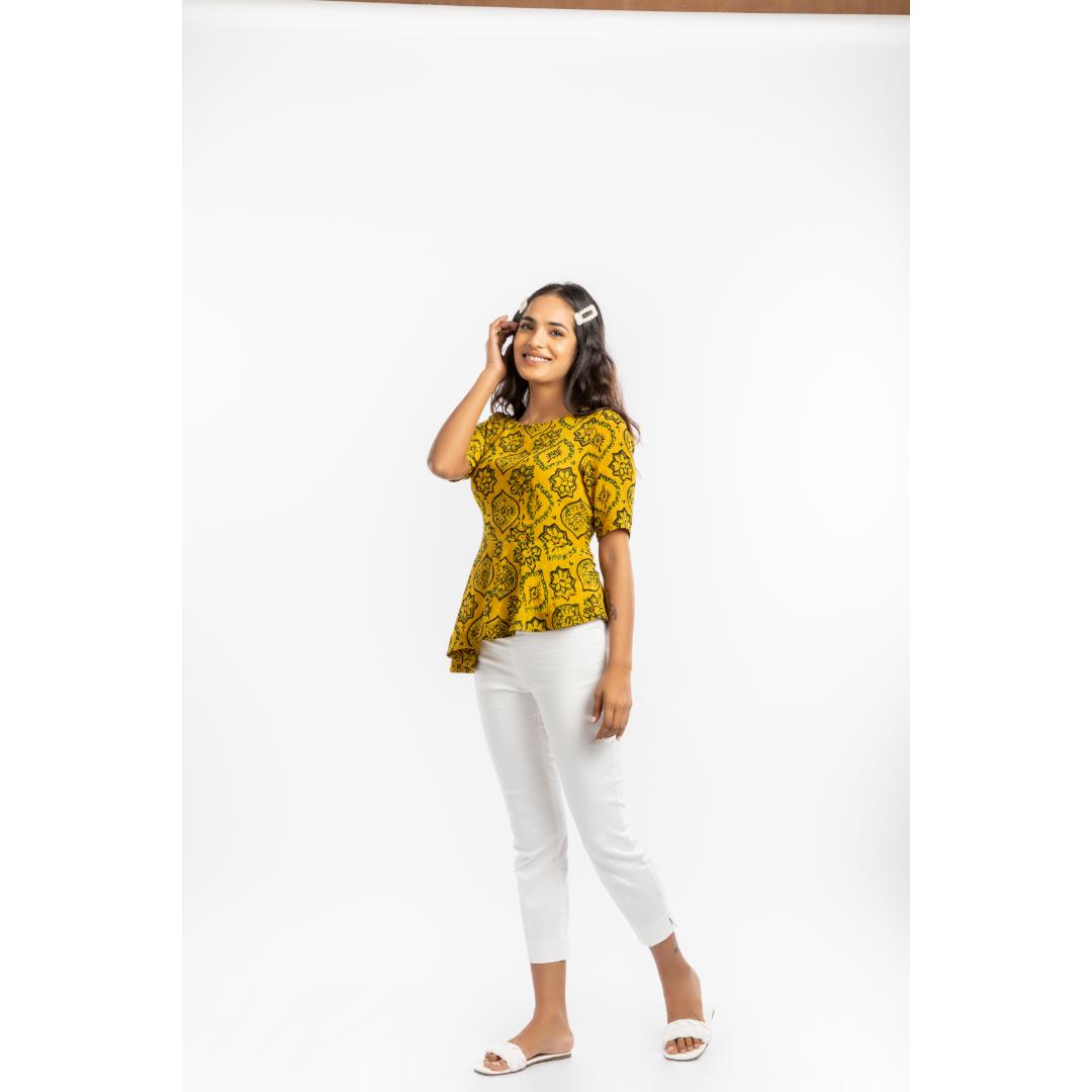 House of Ara Cupro Fabric Ajrakh Asymmetrical Peplum Top