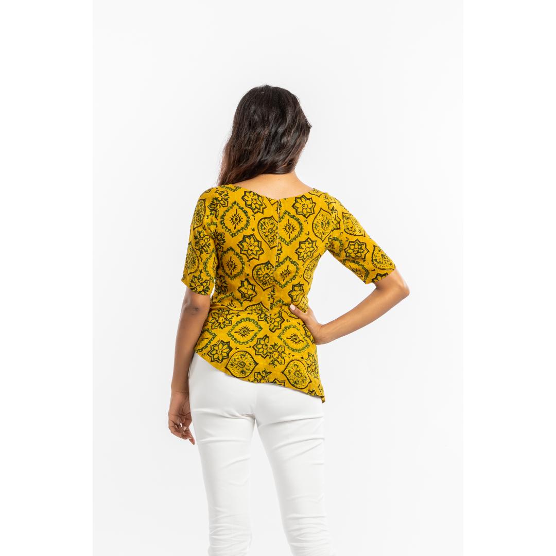House of Ara Cupro Fabric Ajrakh Asymmetrical Peplum Top