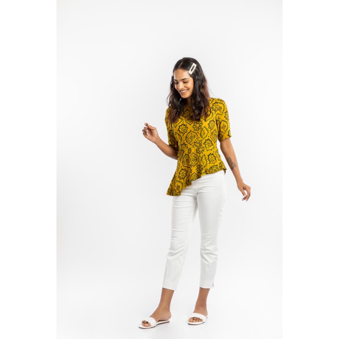 House of Ara Cupro Fabric Ajrakh Asymmetrical Peplum Top