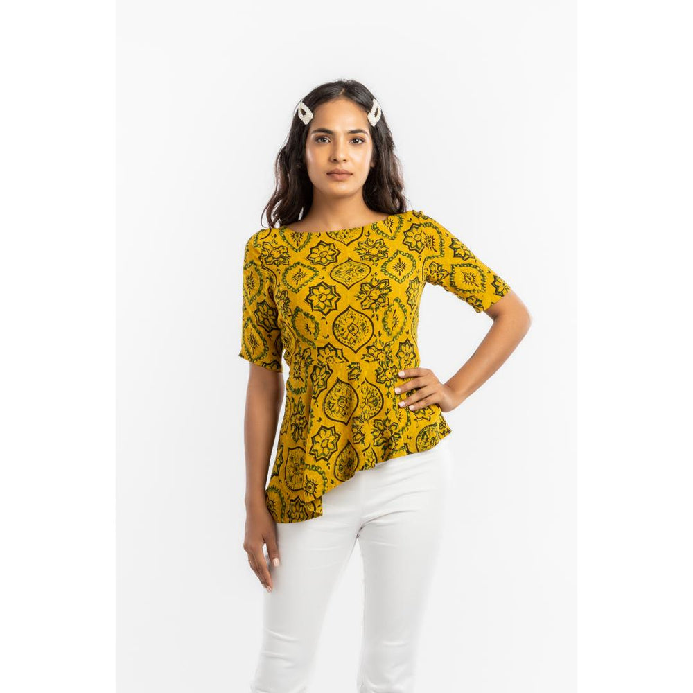 House of Ara Cupro Fabric Ajrakh Asymmetrical Peplum Top